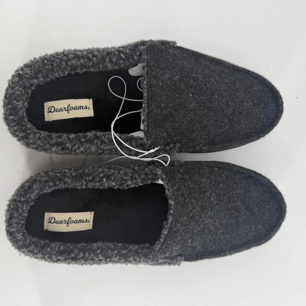 Dearfoams Mens Total Comfort Memory Foam Slippers Black Sherpa Lined Medium 9-10